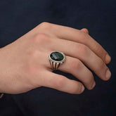 Silver Black Zircon Stone Men's Ring